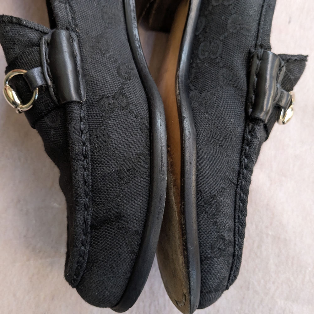 Gucci Horsebit Loafers Black Monogram Canvas Logo Women 7 B - Picture 7 of 16